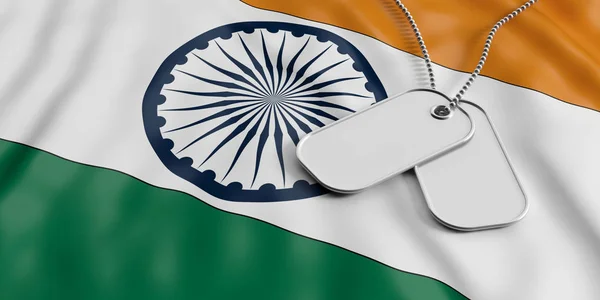 Indiai hadsereg koncepció, azonosító címkék India zászló háttér. 3D-s illusztráció — Stock Fotó