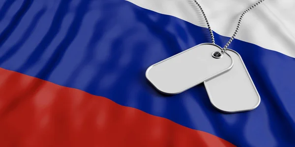 Oroszország hadsereg koncepció, azonosító címkék Oroszország zászlót háttér. 3D-s illusztráció — Stock Fotó