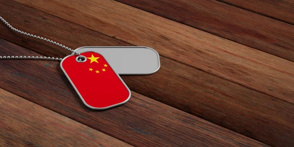 China army concept, China flag identification tags on wooden background. 3d illustration