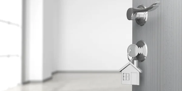 Apartamento o puerta de casa con puerta abierta, difuminación de fondo de la habitación vacía. ilustración 3d —  Fotos de Stock