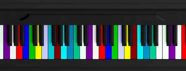 Clavier piano coloré, vue de dessus, bannière. Illustration 3d — Photo