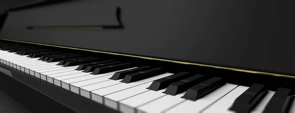 Klávesy na černé piano. 3D obrázek — Stock fotografie