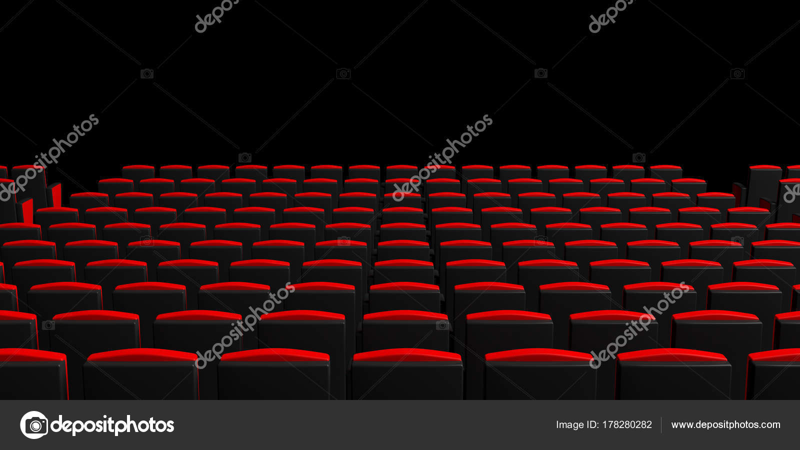 cinema chairs on black background view from behind copyspace 3d  illustration 178280282