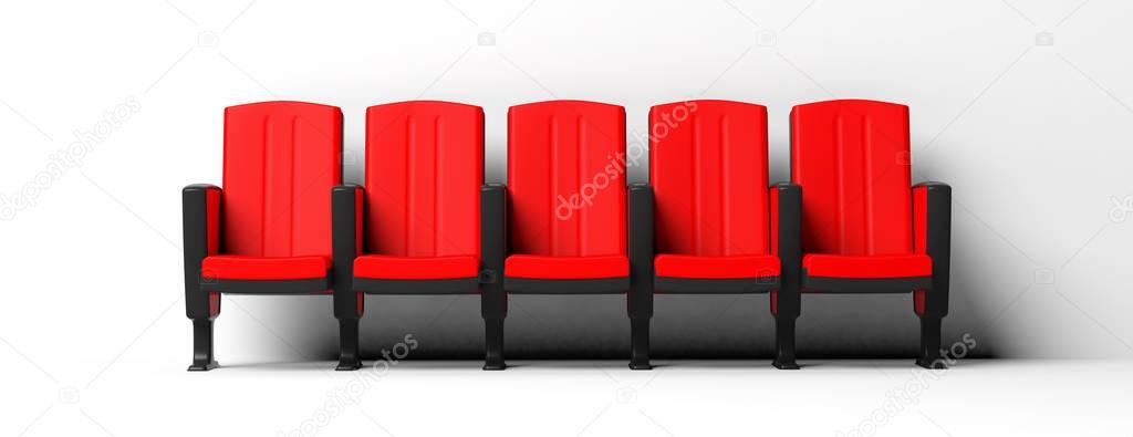 Cinema chairs isolated on white background, front view. 3d illustration