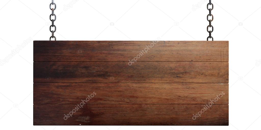 Wooden blank sign isolated on white background. 3d illustration