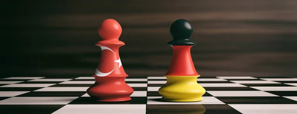Turkey and Germany flags on chess pawns on a chessboard. 3d illustration — Stock Photo, Image