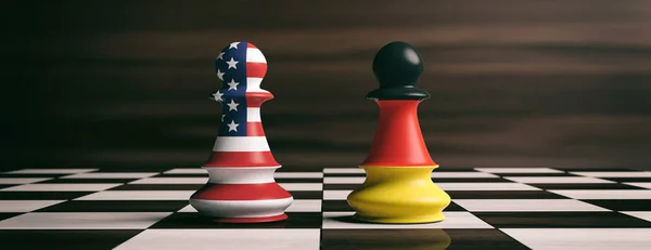 США та Німеччини прапори на шахи пішаки на Шаховій дошці. 3D ілюстрація — стокове фото