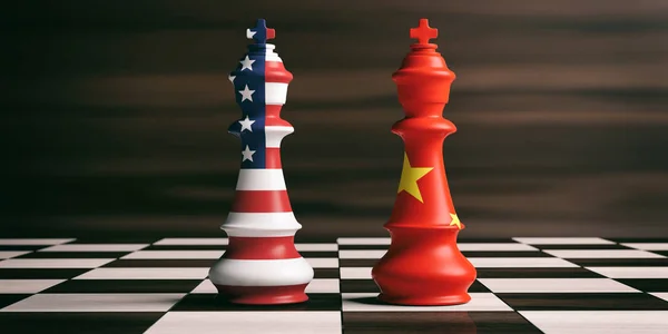 США і Китай концепцію співпраці. США і Китай прапори на шахи царів. 3D ілюстрація — стокове фото
