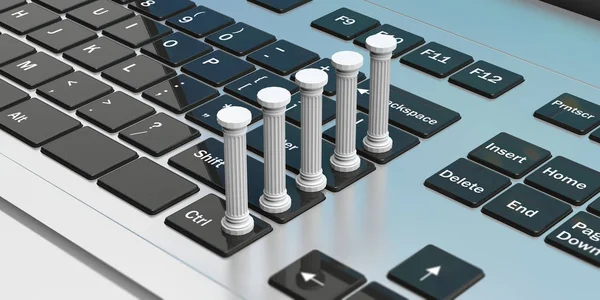 Fünf klassische Säulen auf einer Computertastatur. 3D-Illustration — Stockfoto