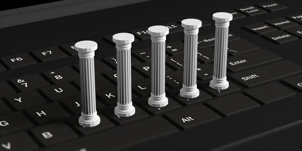 Öt klasszikus pillére egy fekete számítógép billentyűzet. 3D-s illusztráció — Stock Fotó