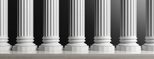 Sette colonne di marmo su sfondo nero. Illustrazione 3d — Foto Stock