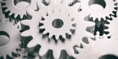 Gümüş metal cogwheels arka plan. 3D çizim