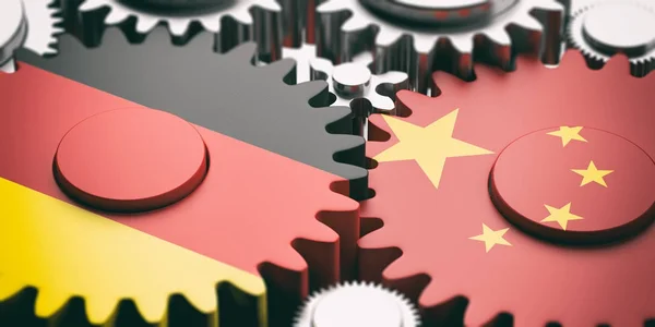 Флаги Китая и Германии на металлических зубчатых колесах. 3d иллюстрация — стоковое фото