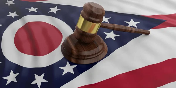 Yargıç ya da açık artırma tokmak Ohio bize Amerika bayrağı arka plan. 3D çizim — Stok fotoğraf