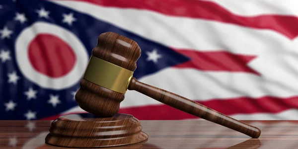 Yargıç ya da açık artırma tokmak Ohio bize Amerika bayrağı arka plan. 3D çizim — Stok fotoğraf