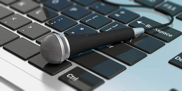 Mikrofon, számítógép-billentyűzet. 3D-s illusztráció — Stock Fotó