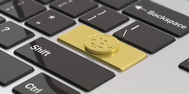 Cryptocurrency. Altın bitcoin olarak bilgisayar klavye anahtar girin. 3D çizim