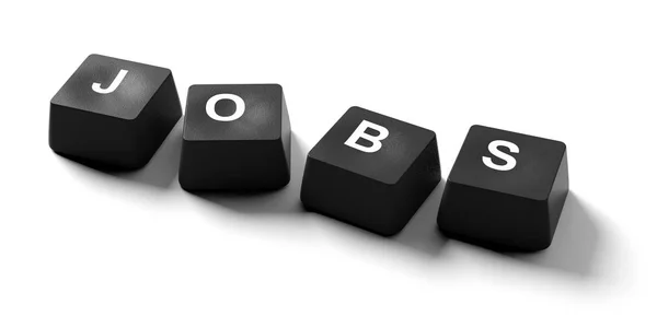 Einstellung Online-Konzept. Jobs geschrieben auf Tastatur-Tasten auf weißem Hintergrund, Banner, Blick von oben. 3D-Illustration — Stockfoto