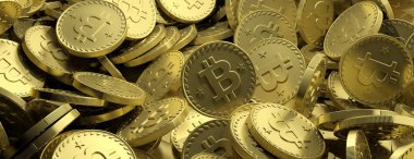 Cryptocurrency kavramı. Bitcoins arka plan afiş. 3D çizim
