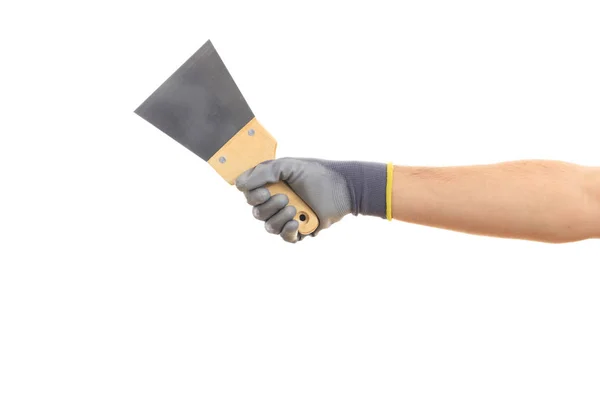 Hand holding a spatula on white background — Stock Photo, Image