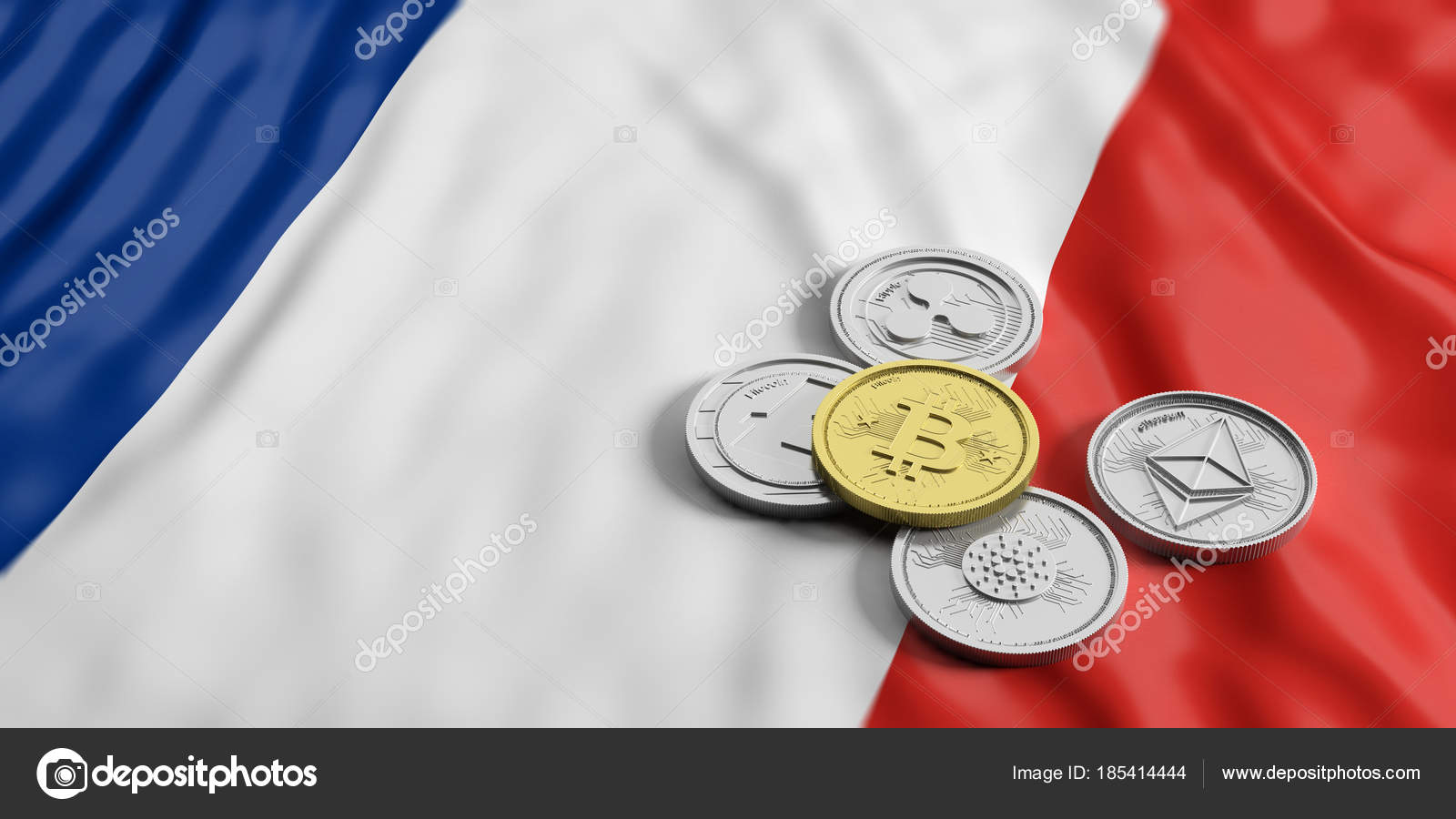 Cryptocurrency in France. Golden bitcoin and variety of silver virtual  coins on France flag background. 3d illustration — Stock Editorial Photo ©  gioiak2 #185414444