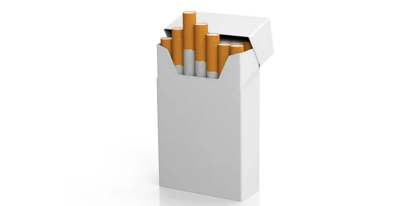 Koncept kouření. Prázdné krabičky cigaret žádný název izolované na bílém pozadí, prostor pro text. 3D obrázek — Stock fotografie