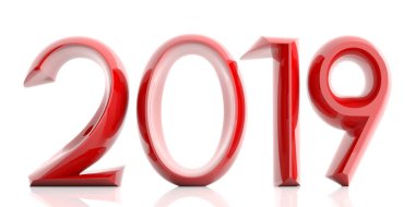 Yeni yıl 2019 beyaz arka plan üzerinde izole. 3D çizim
