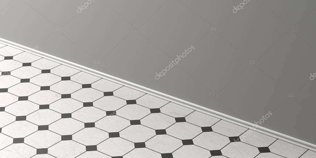 Baldosa negra y blanca | Piso de baldosas de cerámica Vintage blanco y