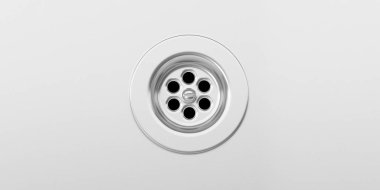 Paslanmaz çelik lavabo lavabo drenaj, üstten görünüm ile arka plan. 3D çizim