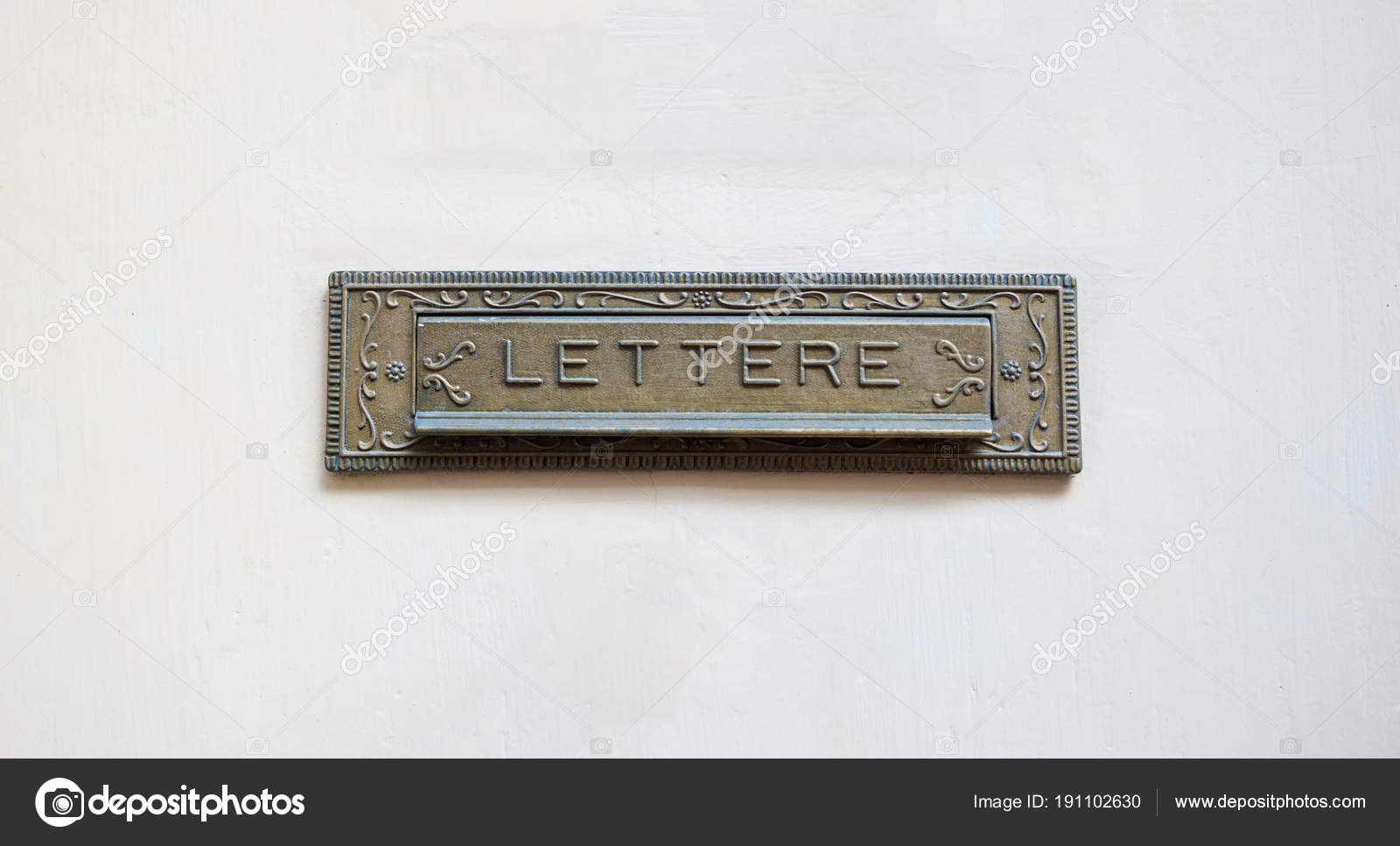 Old Mail Letter Box On A White Front Door Text Lettere Stock