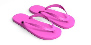 Yaz plaj tatil. Beyaz arka plan üzerinde izole hafif mor flip flop. 3D çizim
