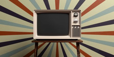 Retro eski tv sirk duvar arka plan üzerinde. 3D çizim