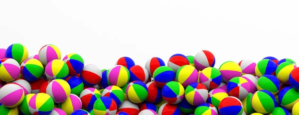 Färgglada badbollar på vit bakgrund, banner, kopia utrymme. 3D illustration — Stockfoto