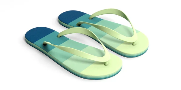 Vacaciones de verano. Chanclas verdes pastel aisladas sobre fondo blanco. ilustración 3d — Foto de Stock