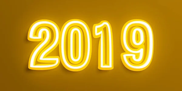 Jahrgang Neujahr 2019 mit gelben weißen Ziffern auf braunem Hintergrund. 3D-Illustration — Stockfoto