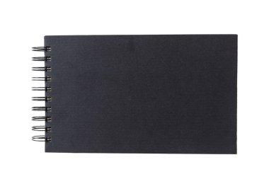 Beyaz arka plan üzerinde kopya alanı, üstten görünüm izole siyah defter