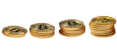 Cryptocurrency büyüme. Beyaz arka plan üzerinde izole Bitcoins