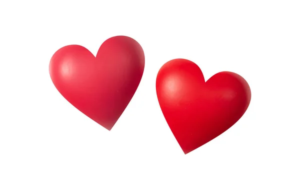 Δύο κόκκινες καρδιές απομονωμένες σε λευκό φόντο — Φωτογραφία Αρχείου