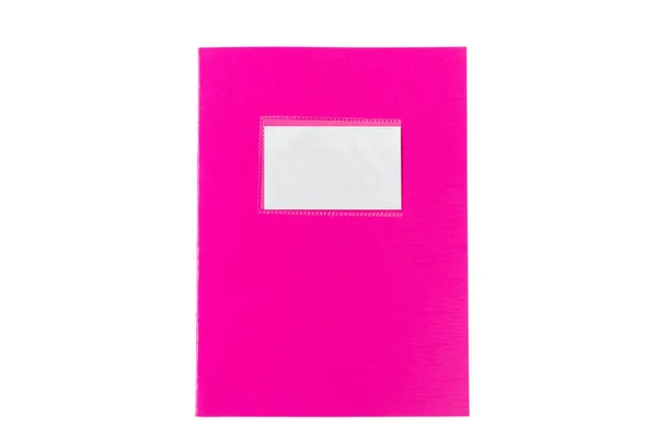Skola-anteckningsbok gammaldags isolerad på vit bakgrund, Tom etikett, kopia utrymme, ovanifrån — Stockfoto