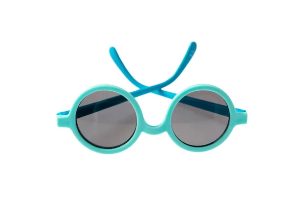 Licht blauw frame zonnebril geïsoleerd op witte achtergrond — Stockfoto