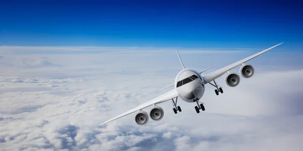 Flygplan på blå himmel bakgrund. 3D illustration — Stockfoto