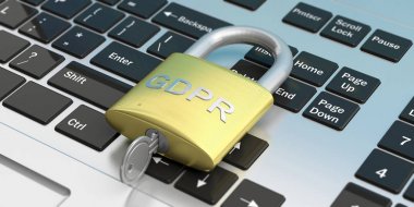 AB genel veri koruma Yönetmeliği. Bir asma kilit bilgisayar klavye üzerinde Gdpr. 3D çizim