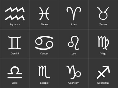 Zodiac işaretleri siyah arkaplanda 12 'ye ayarlandı