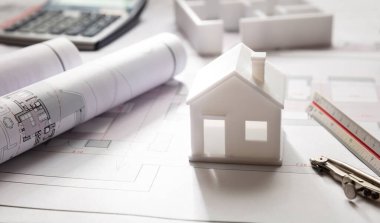 Konut çizimleri ve ev modeli, inşaat konsepti