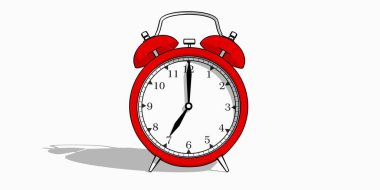 Kırmızı eski çalar saat çizgi romanı, beyaz arkaplanda izole edilmiş çizgi film, illüstrasyon