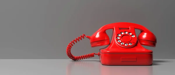 グレーの色の背景に赤い古い電話。3Dイラスト — ストック写真
