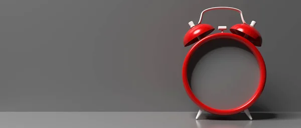 Reloj despertador rojo retro vacío, en blanco contra fondo gris, ilustración 3d —  Fotos de Stock