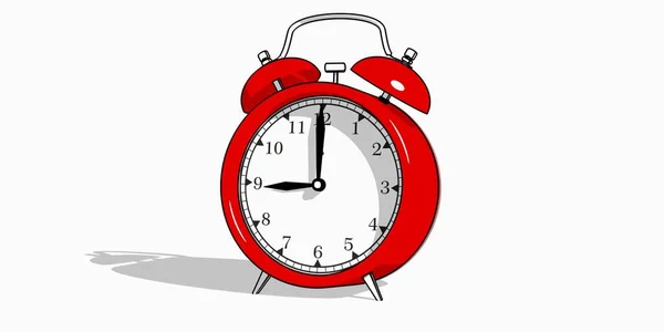 Komik jam alarm tua merah, kartun terisolasi pada latar belakang putih, ilustrasi — Stok Foto