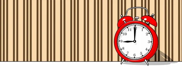 Red old alarm clock comic, toon on wallpaper background, illustration