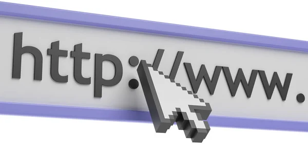 Mouse cursor ponteiro em um link web, fundo branco. ilustração 3d — Fotografia de Stock